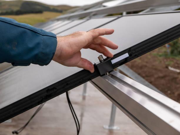 Quality control close-up of solar panel junction