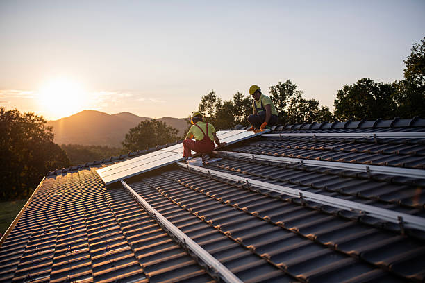 Residential solar rooftop at sunset